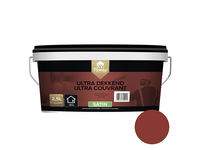 MUUR- & PLAFONDVERF ULTRA DEKKEND SATIJN ROOD 2,5L