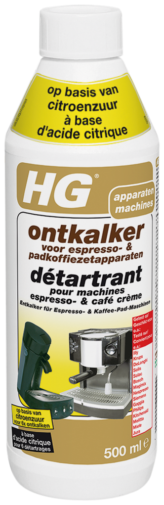 HG ONTKALKER VOOR ESPRESSO- & PADKOFFIEZETAPPARATEN OP BASIS VAN CITROENZUUR 500ML