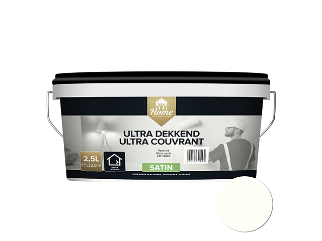 MUUR & PLAFONDVERF ULTRA DEKKEND SATIJN PARELWIT 2,5L
